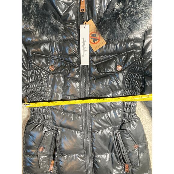 Womens Puffer Jacket Nicole Miller Studio 100% Vegan Polyester Large Black NWT - Picture 11 of 15